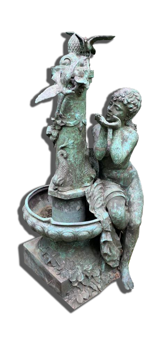 Fontaine ancienne en métal patiné