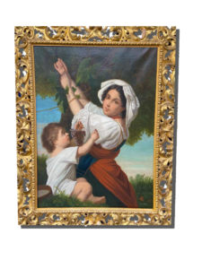 Tableau ancien femme et enfant encadré