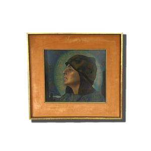 Tableau encadré d’époque montrant un portrait avec une composition artistique équilibrée.