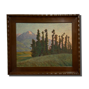 Peinture ancienne encadrée présentant une scène artistique traditionnelle avec éléments figuratifs et couleurs fines. Tableau ancien,