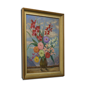 Peinture ancienne encadrée représentant une scène classique détaillé. Tableau ancien,