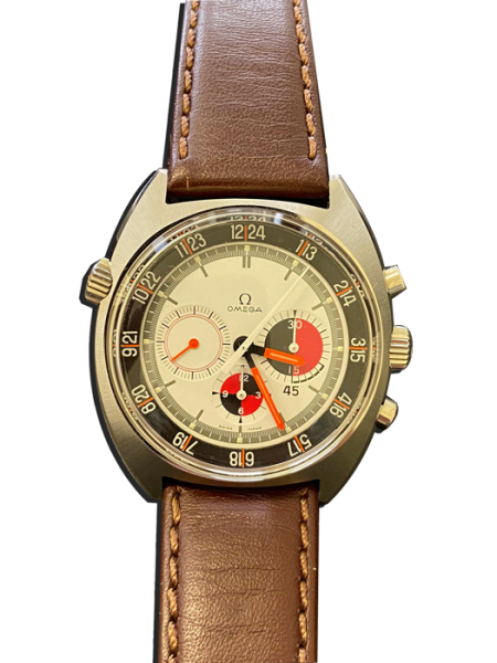 Montre de luxe vintage avec chronographe et bracelet en cuir marron