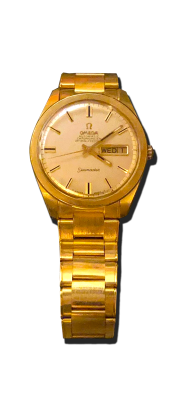 Montre de collection en métal doré avec bracelet assorti, cadran doré, affichage jour-date