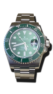 Montre de collection en acier, cadran vert et lunette tournante verte, index luminescents, date avec loupe